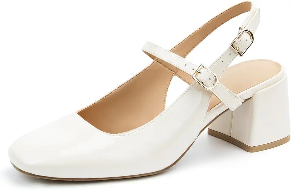 AprCoco Womens Mary Jane Chunky Low Block Heels Pumps Square Toe Buckle Strap Wedding Party Dress Shoes