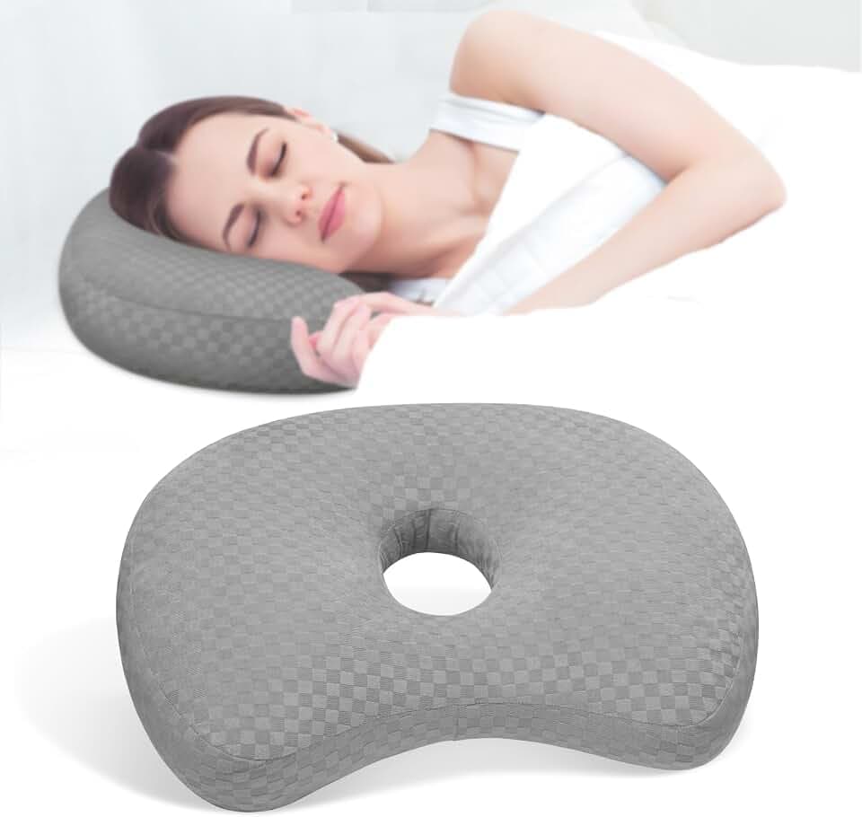 Ohrloch-Kissen für Seitenschläfer mit CNH & Ohrenproblemen Waschbar mit Baumwoll-Polyester-Füllung, individuell anpassbar. Ideal bei Entzündungen und Druckstellen für erholsamen Schlaf. (Grau)