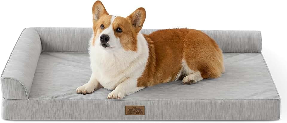 COZY KISS Kühlendes Hundebett Mittelgroße Hunde, Q-MAX>0.4 Orthopädisches Hundekorb mit Seiten, Hundesofa mit Abziehbarer Bezug & wasserdichte Innenlage, Weichhe Hundebetten, Grau, XL(107x76x18 cm)