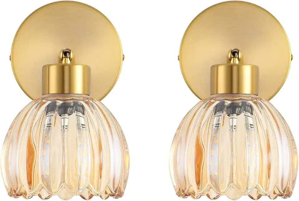 Wall Sconces Vintage Fixture Light, Vanity Lights for Bathroom, Modern Wall Light Fixtures, Metal Sconces Wall Lighting with Glass Shade, Farmhouse Wall Lamp for Bedroom Living Room