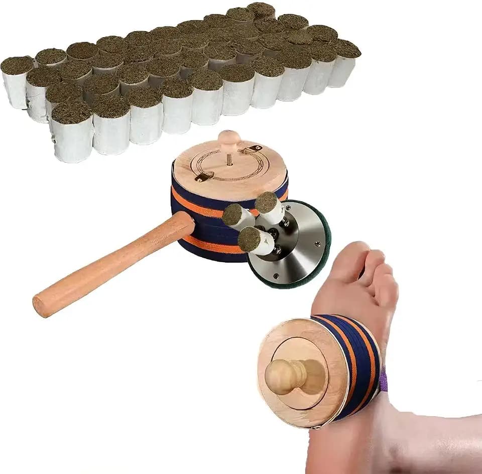Traditional Moxa Stick Burner Kit, 40 Herbal Mugwort Moxa Sticks Included, Portable Wooden Moxibustion Holder –Authentic Heat Therapy for Beginners Relaxation & Massage at Home