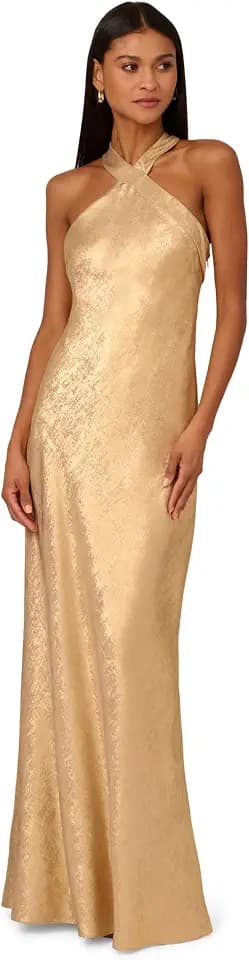 Adrianna Papell Women's Foiled Woven Halter Gown