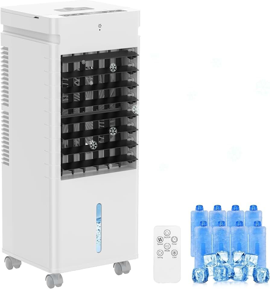 Mobile Klimaanlage, 20W Verdunstungsluftkühler, 12L Tank & Eiskristallen,3 Modi, 12 Stufen, Oszillation, Timer & Fernbedienung,Tragbarer Luftkühler als Zimmer Klimaanlage für Zuhause,Büro