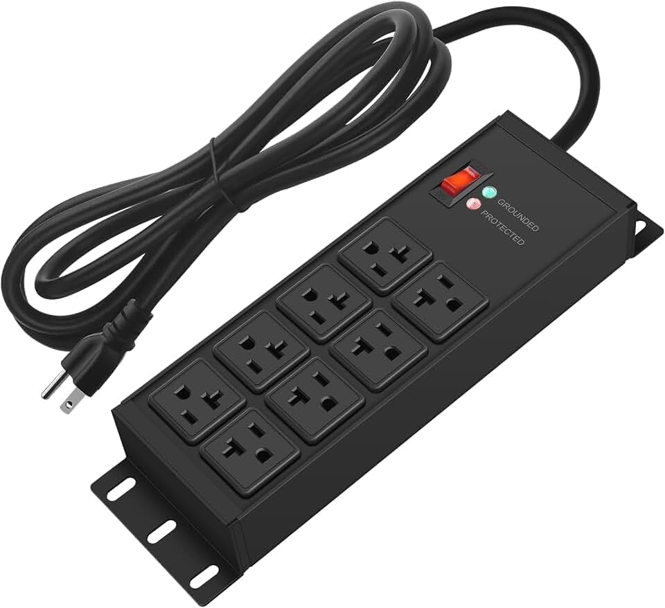 CCCEI 12 Gauge Heavy Duty Power Strip, 8 Ports, Black, 20FT.