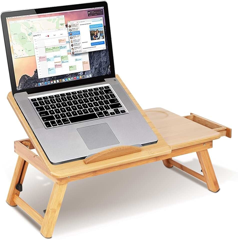 Laptoptisch für Bett, Multifunktion Bambus Beistelltisch Höhenverstellbar Betttisch Computertisch Frühstückstablett Verstellbarer Knietisch Laptop Tisch Notebooktisch Tabletttisch,50 X 30 X 20 cm