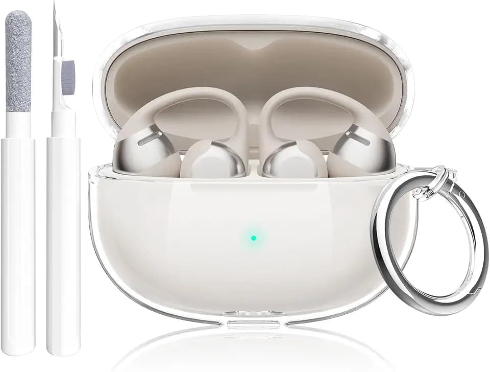 Aircawin for SHOKZ Open Dots One & Open Dots 2 Case Clear,for SHOKZ Open Dots One & Two Case Cover,Shockproof Soft TPU for SHOKZ Earbuds Accessories with Carabiner&Cleaning Pen-Clear