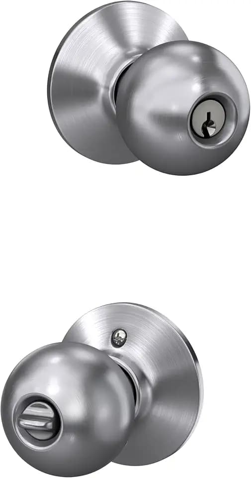 SCHLAGE Orbit Keyed Entry Door Knob, Interior/Exterior, Satin Chrome