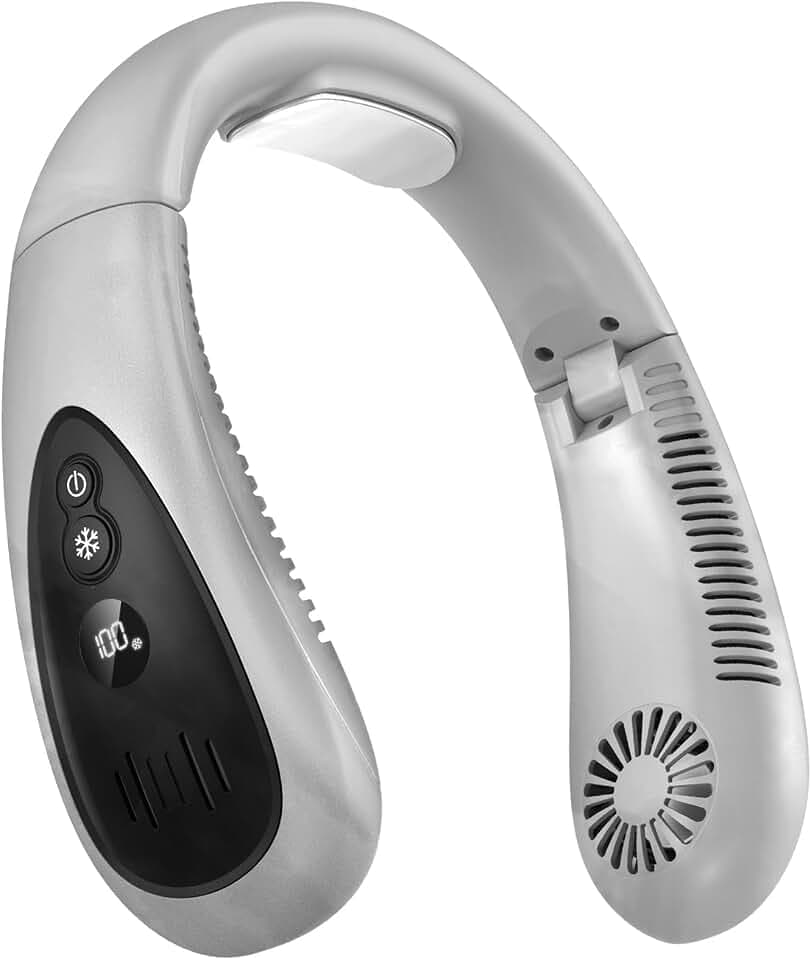 Hals-Luftkühler, tragbarer Hals-Ventilator mit Kühlplatte 360° kühlende Luftströmung, 5000mAh wiederaufladbarer USB-Ventilator, händefrei, flügellos, tragbar, faltbarer Mini-Ventilator für Männer