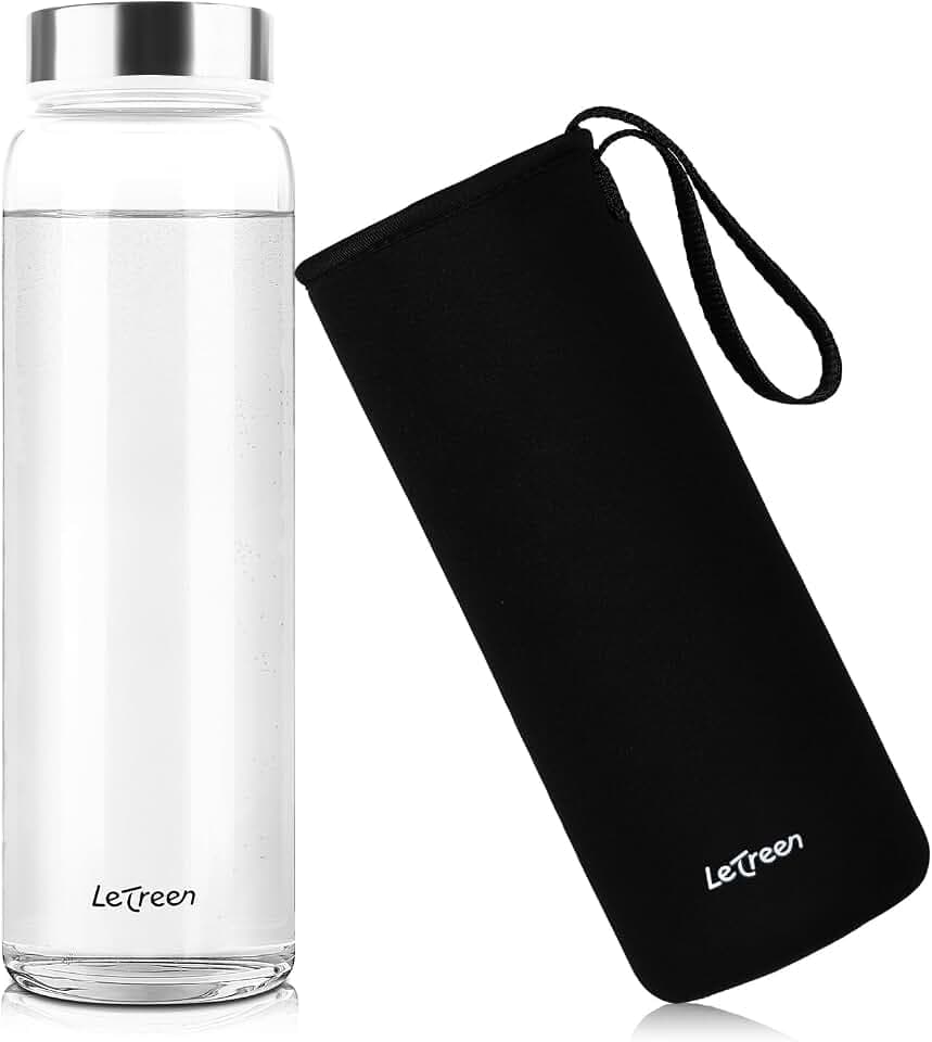 Glasflasche 1 Liter mit Schutzhülle, Wasserflasche 1L Glas, 1 Stück