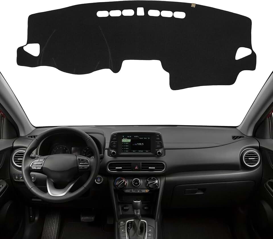 Dashboard Cover Dash Mat Fit for Hy-undai Kona 2023-2018 (Without HUD Models),Car Dash Board Mat Anti-Glare Carpet,Non-Slip Pad Sunshield Protector (Black)