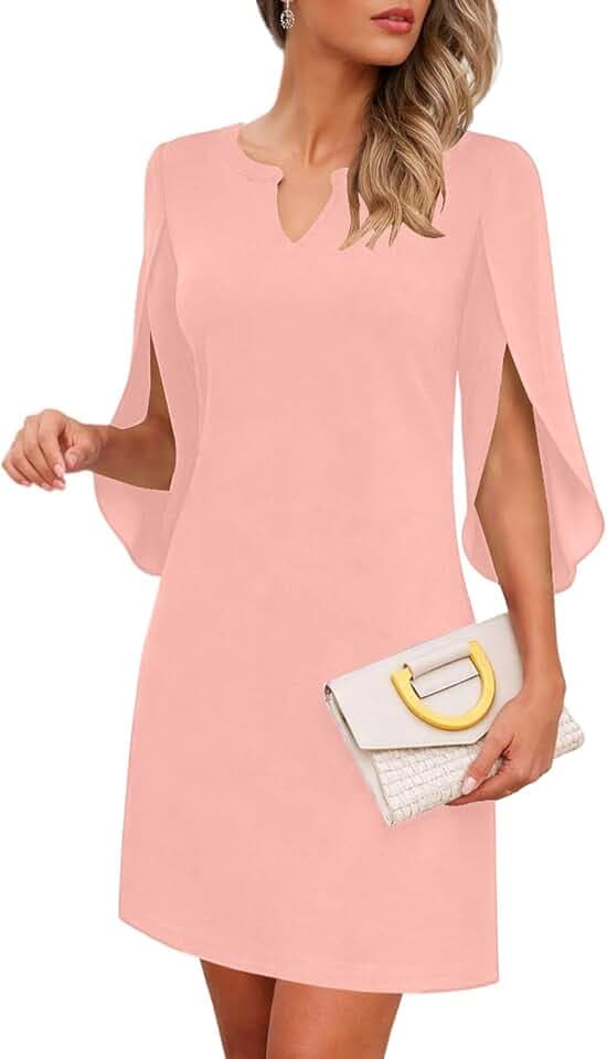 oten Womens V Neck 3/4 Chiffon Sleeve Cocktail Short Dresses
