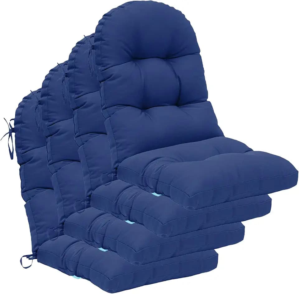 QILLOWAY Outdoor High Back Chair Cushion for Adirondack, All Weather Rocking Chair Cushions Thick Padded Replacement for Patio Furniture Set of 4,Navy
