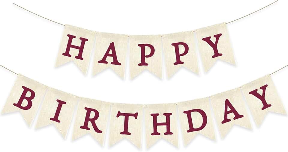 Burgundy Happy Birthday Banner Pre-strung Burlap Bunting Party Backdrop Sign Decoration