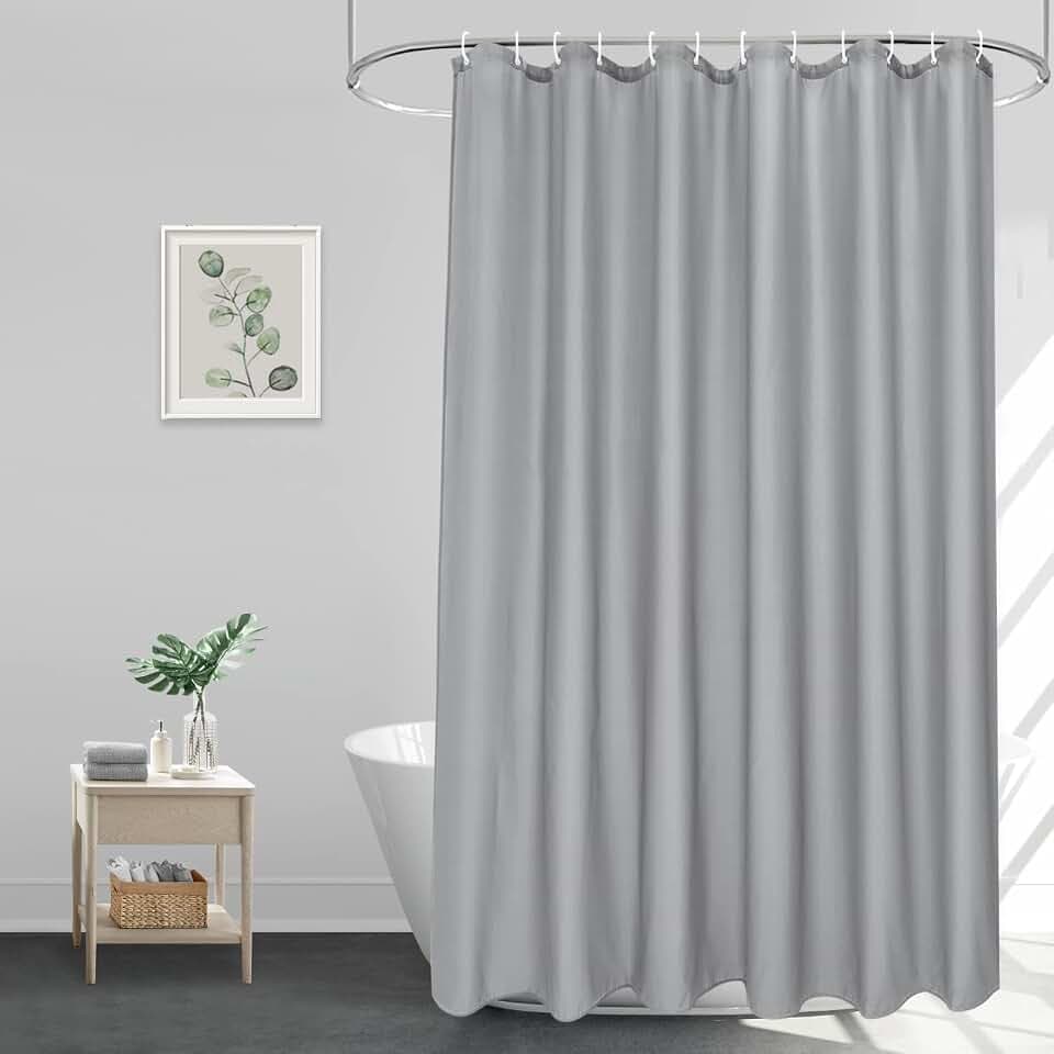 EurCross Duschvorhang Grau 180x200 Textil Badewanne Vorhang für Badezimmer, Badevorhang aus Stoff, Wasserdicht Waschbar Anti Schimmel Duschvorhänge mit 12 Ringen