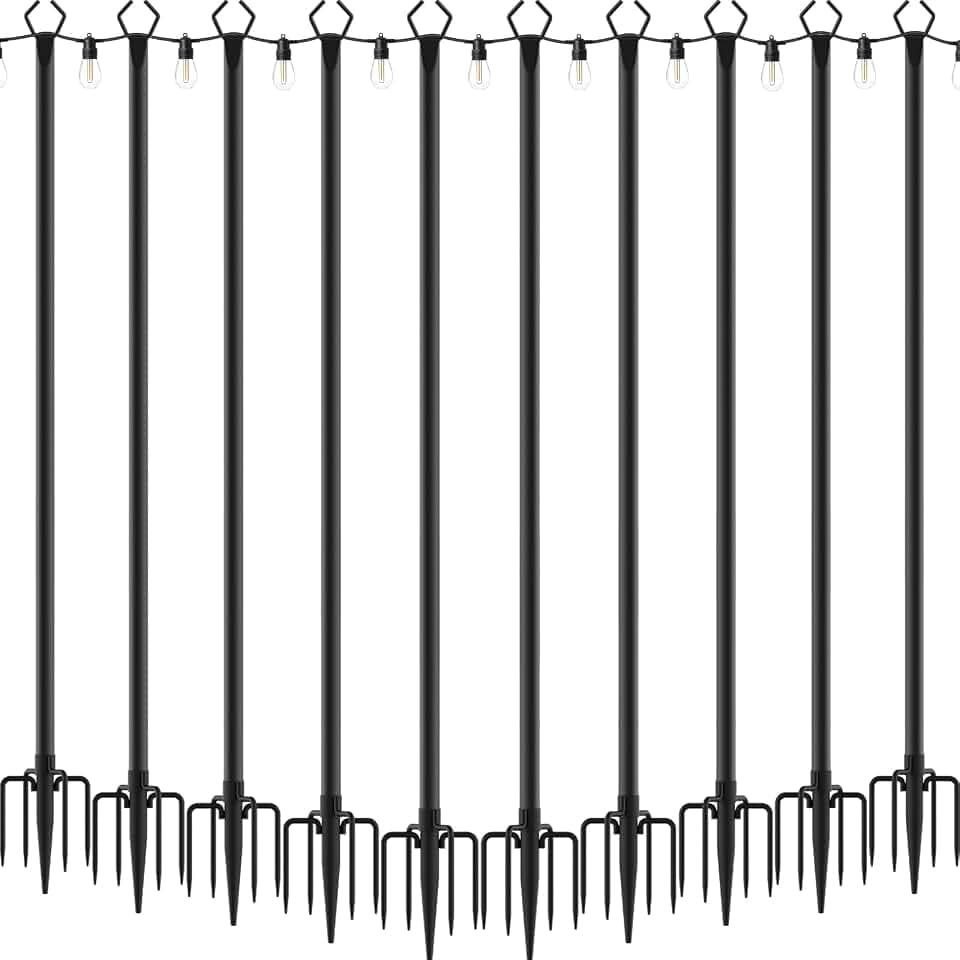 4 Pack 2.8 FT String Light Poles,Metal Lights Poles for Outdoor String Light, Rustproof Heavy Duty for Outside Garden,Patio,Wedding,Backyard,Deck,Party