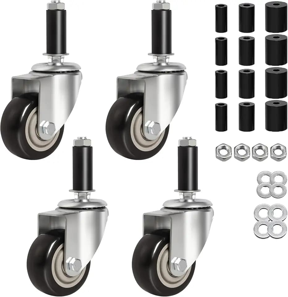3 Inches Prep Table Wheels, Expanding Stem Casters, Threaded Swivel Casters Set of 4 Heavy Duty Castors Fit 7/8",1-1/4",1-1/2"and 1-5/8"ID Tube Pipe Legs for Stainless Steel Kitchen Cart,Shelving Rack