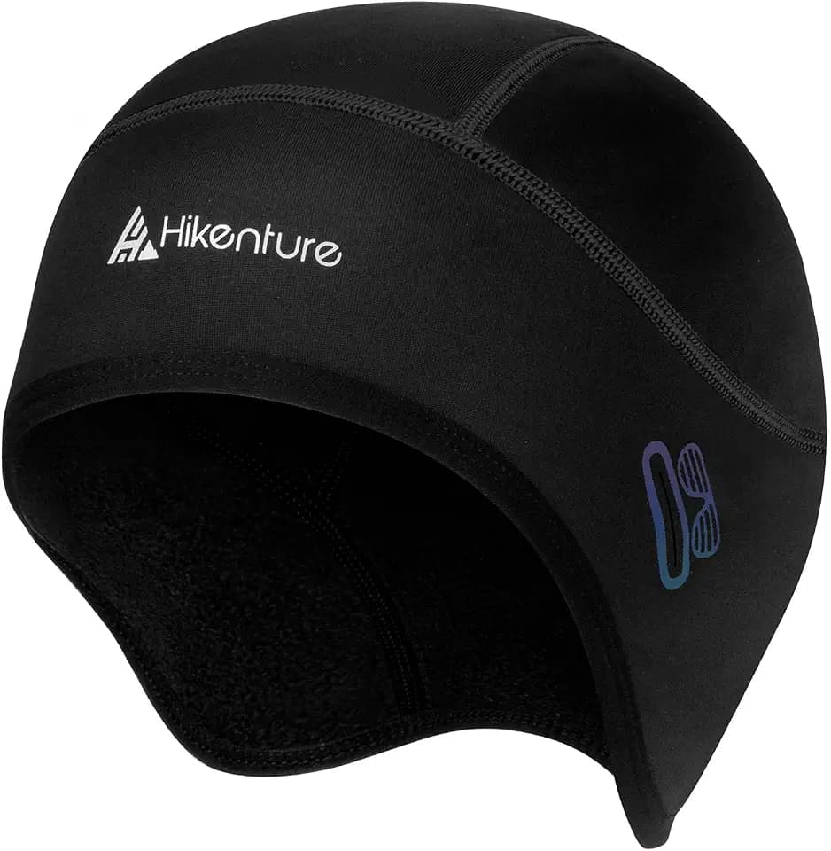 HIKENTURE Fahrrad Mütze Winter - Wintermütze Warm&Winddicht - Bequem Helm-Unterziehmütze für Fahrradhelm, Skihelm, Bike Cap Rennrad MTB, Leichte Fahrrad Kappe Helmmütze mit/ohne Brillen-Loch