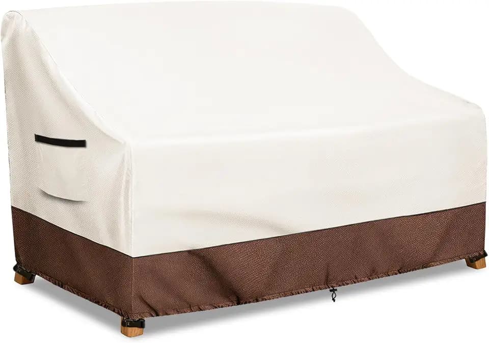 Waterproof Patio Sofa Cover, Heavy Duty 3-Seater Outdoor Couch Cover Size Up to 76W x 32.5D x 33H Inches, Lawn Patio Furniture Covers with Air Vent (Beige)