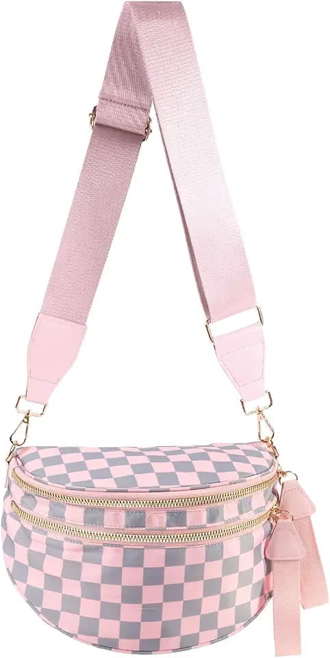 Checkered Crossbody Bag Bum Bag for Women,Spacious Fanny Packs Belt Bag