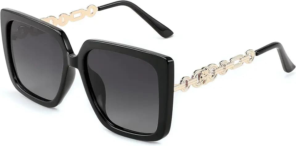 FEISEDY Sunglasses Womens Trendy, Oversized Square Shades, Pearl Inlay Cat Eye Frame UV400 Protection B2625