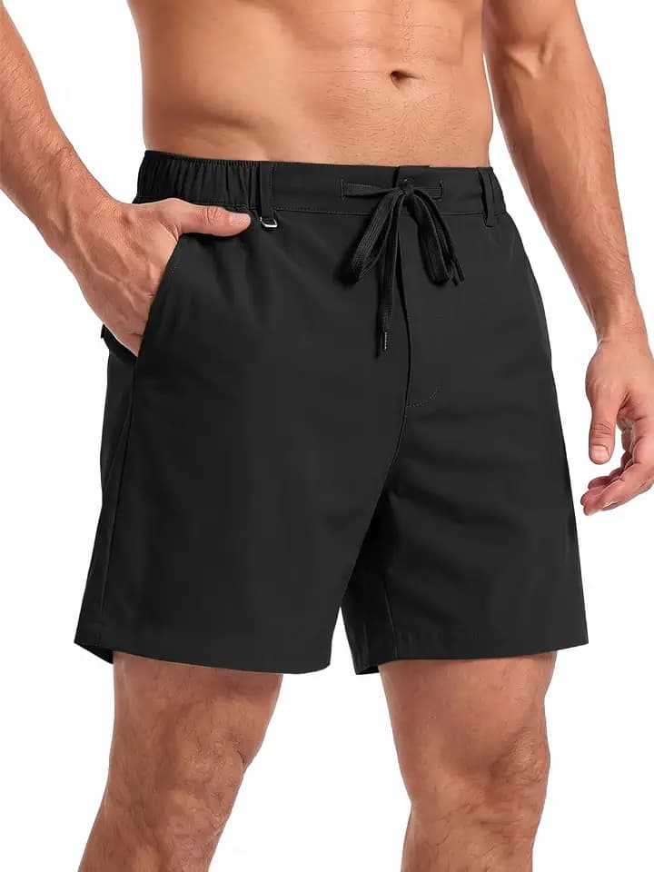 Feiersi Men's 5 Inch Casual Shorts Elastic Waist Drawstring Summer Beach Shorts with Multi-Pockets