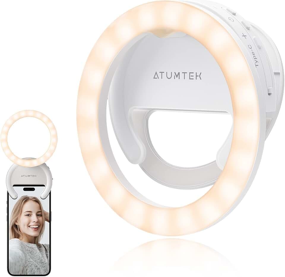 ATUMTEK Ringlicht Laptop, Videokonferenz Licht Beleuchtungsset mit Clip&Stativ, Desktop 4" Selfie-Licht mit 3 Beleuchtungsmodi&5 Helligkeiten, dimmbar für Video-Streaming, Videoanruf Meeting - Weiß