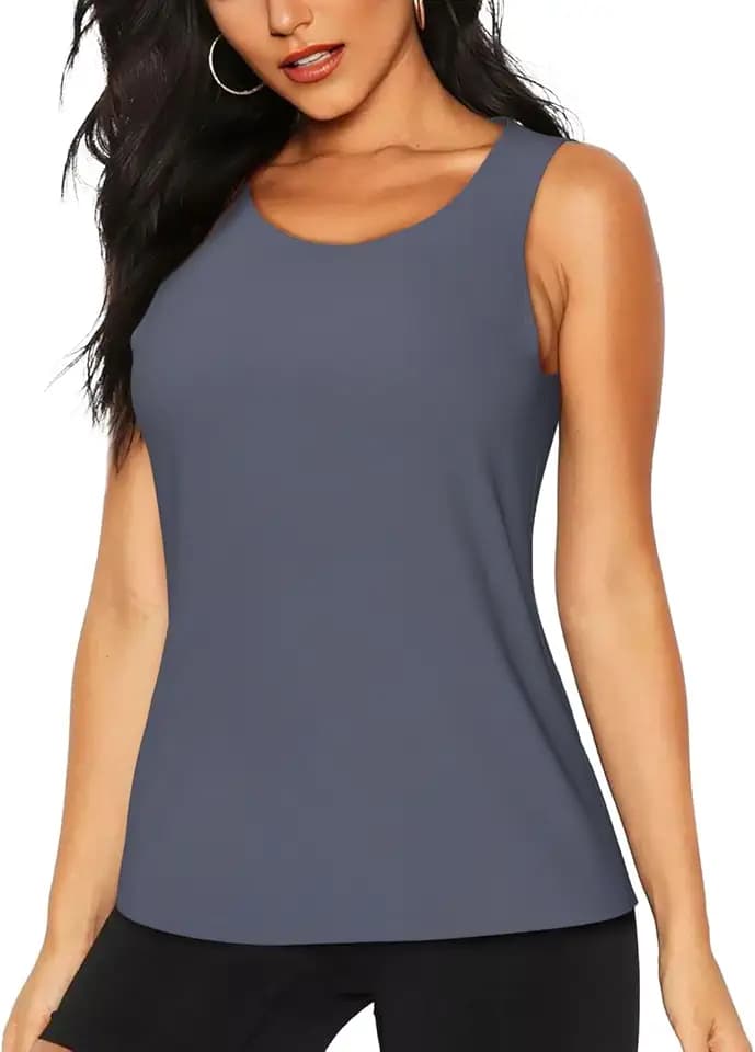 Workout Tank Tops for Women Sleeveless Scoop Neck Vest Dark Gray