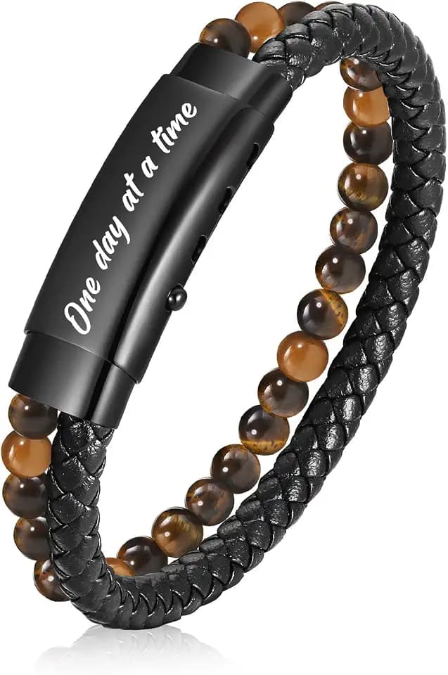 VNOX Men's Inspirational Mantra Engarved Handmade Braided Leather Adjustable Cuff Bangle Bracelet Encouragement Motivational Gift for Men