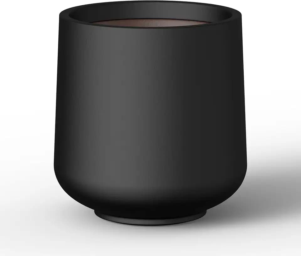 Kante Modern Home Minimalist 13" Dia Black Concrete Curved Planter