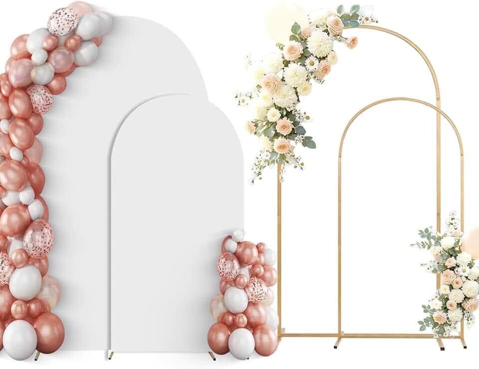 Metal Arch Backdrop Stand Set of 2 With White Cover (7.2FT+6FT)
