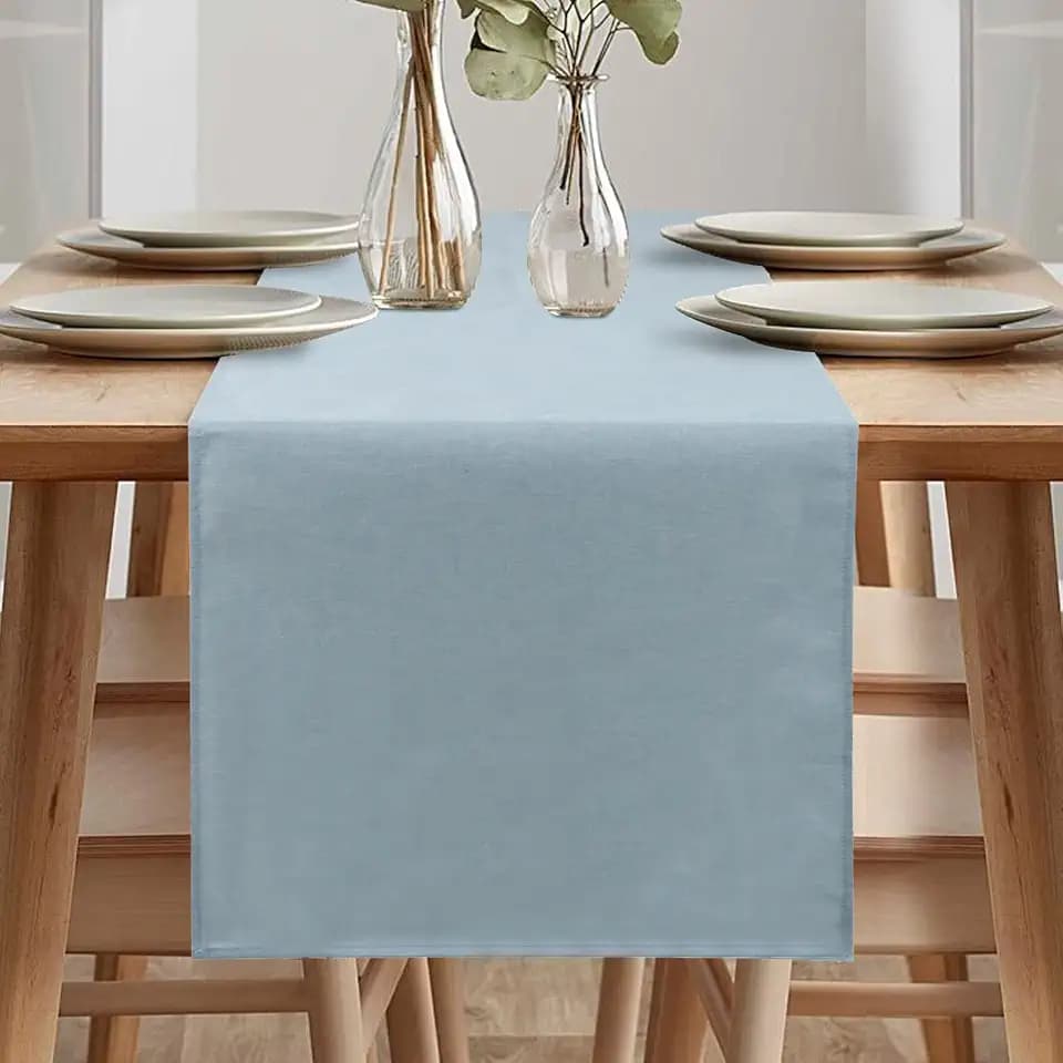 Tischläufer Frühling Modern, Abwaschbar, Leinenoptik, Wasserabweisend, für Esszimmer Party Urlaub Dekoration (Hellblau, 40 x 180 cm)