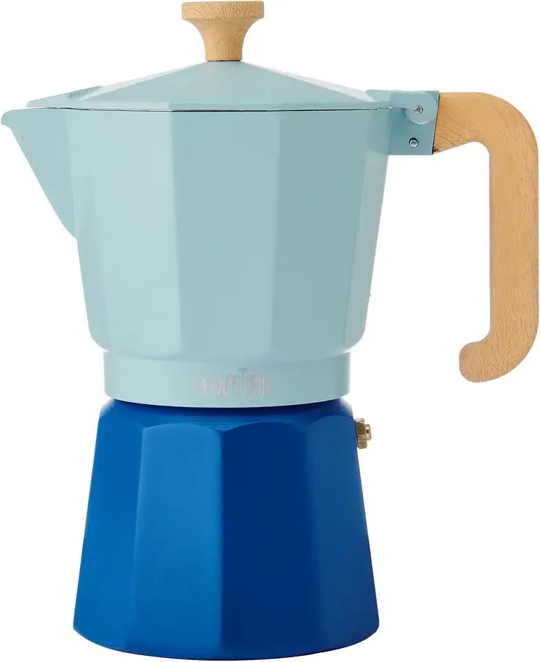 La Cafetière Espressokanne für 6 Tassen, himmelblau, zweifarbig, aus Aluminium, für Gas-, Elektro-, Keramikkochfelder, traditionell italienisch, leicht zu reinigen, nur von Hand spülen, 290 ml