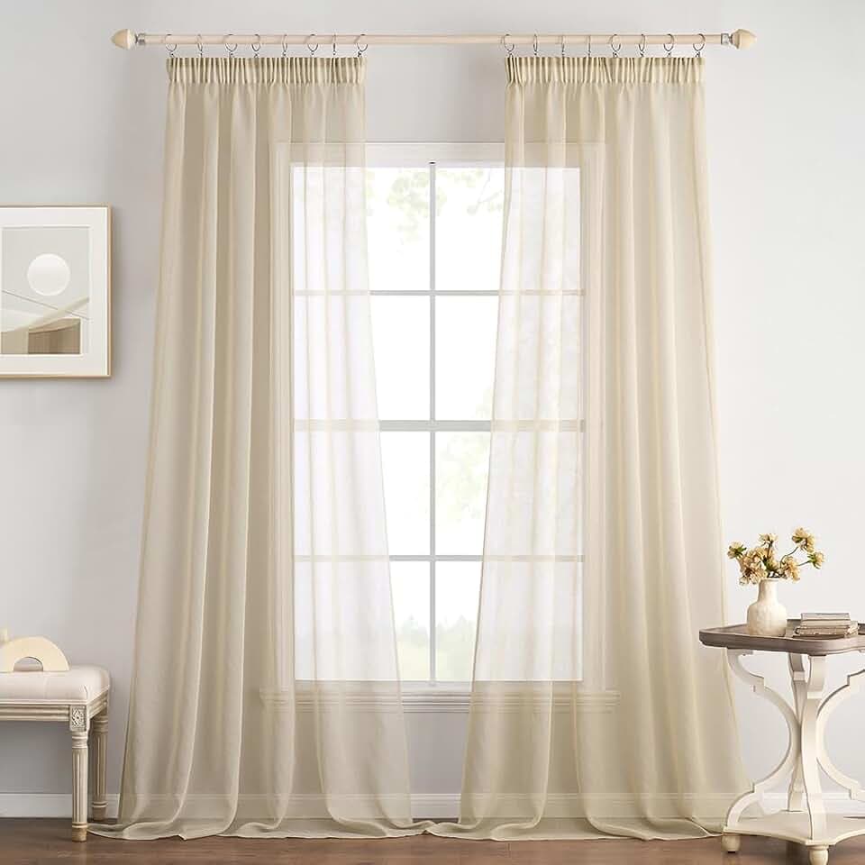 EMEMA Gardinen Vorhänge mit Kräuselband 2er Set 225cm Lang Beige Vorhang