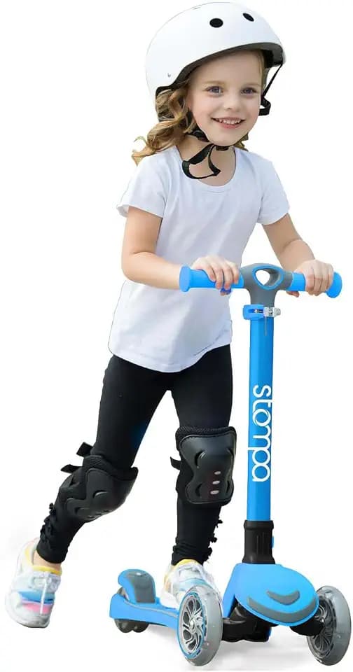 Stompa Roller Kinder 3 Jahre mit Sitz, Faltbar Kinderroller 3 Räder LED Blitzlicht, 4 Höhenverstellbarer, Kleinkind Scooter Rutsche Tretroller, 2 EIN 1 Kinderscooter für Alter 3-8 Mädchen Junge