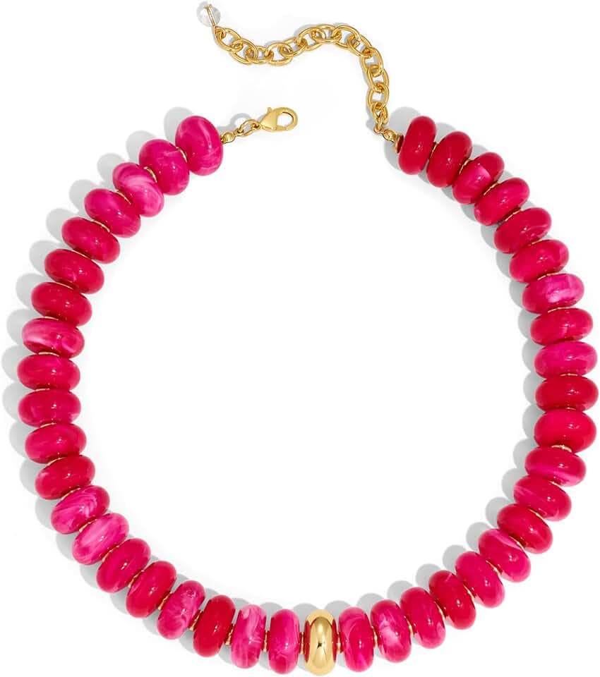 Chunky Colorful Bead Necklace Summer Fashion Statement Boho Beaded Chunky Necklace for Women Adjustable Length Lightweight Cool Suitable for Beach Vacation Daily Wear & Summer Parties