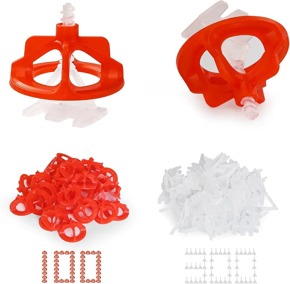 Fliesen Nivelliersystem 2mm Set, 300 Stück Gewindelaschen und 100 Stück Zughauben, Fliesen Werkzeug Fliesenverlegehilfe für professionelle Keramikfliesen und Stein DIY Installation