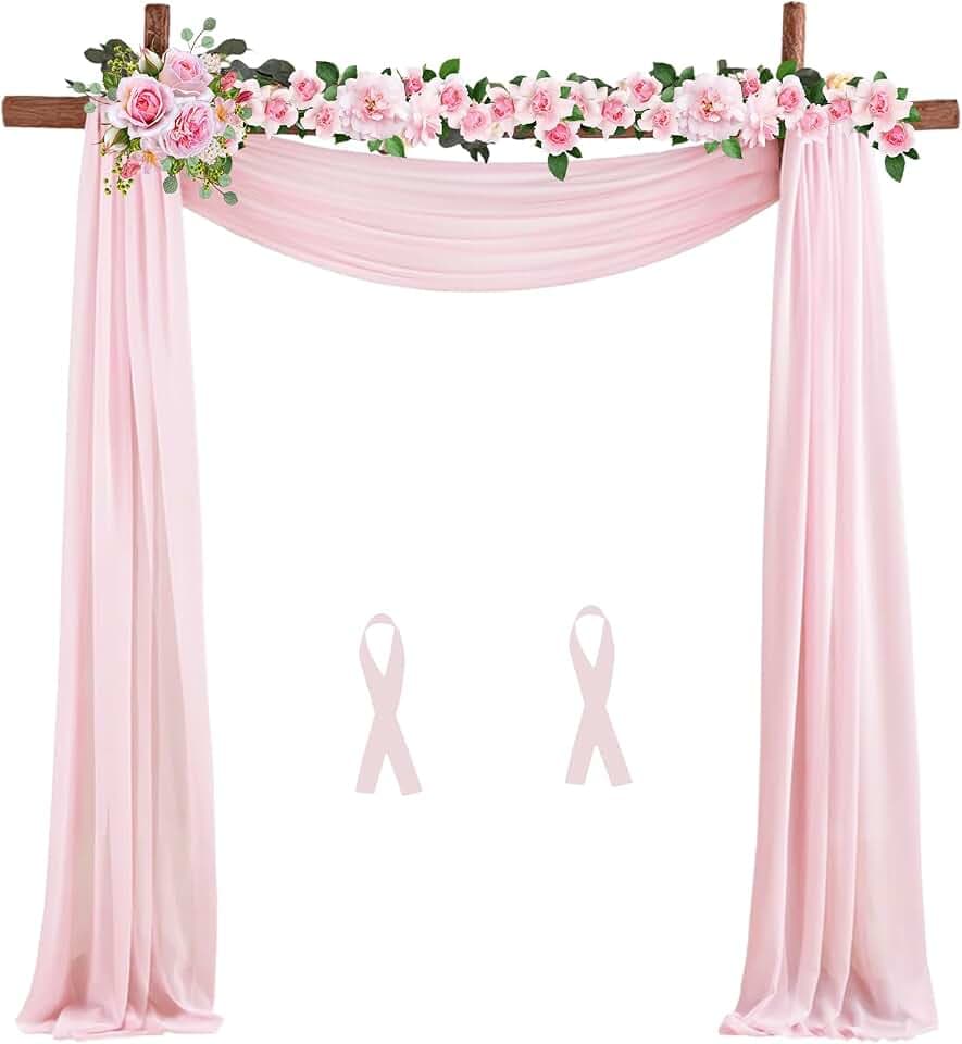 NIERBO Hochzeit Vorhang 600 x 75cm Hochzeitsbogen Gardinen Dekoration Vorhang Kulissenvorhänge für Baby Party Fotografie Party Hochzeit Torbogen Zeremonie (Rosa)