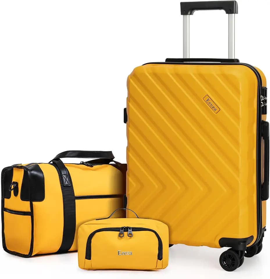 Eeeza 3-piece luggage sets with spinner wheels,Carry-on Luggage Yellow,20"