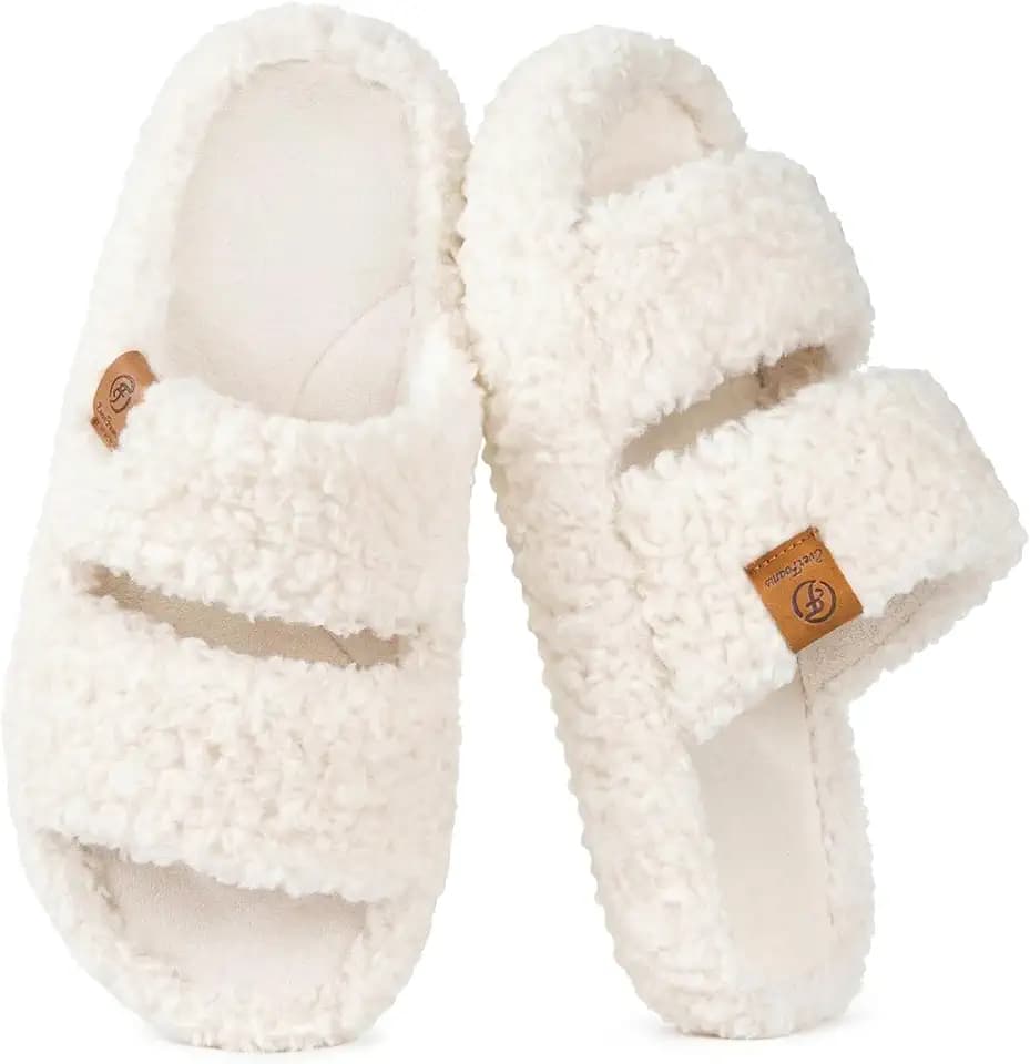 EverFoams Womens Fuzzy Open-toe Slippers Memory Foam Indoor House Shoes