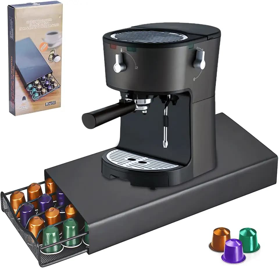 Kapselhalter für 40 Kapseln,Kompatibel,Kapselnschublade,Kapselständer,Kapselaufbewahrung,Kaffeekapselspender,Rutschfeste Füße Schwarz,Ständer mit Netzförmigen Fächern,Schwarz