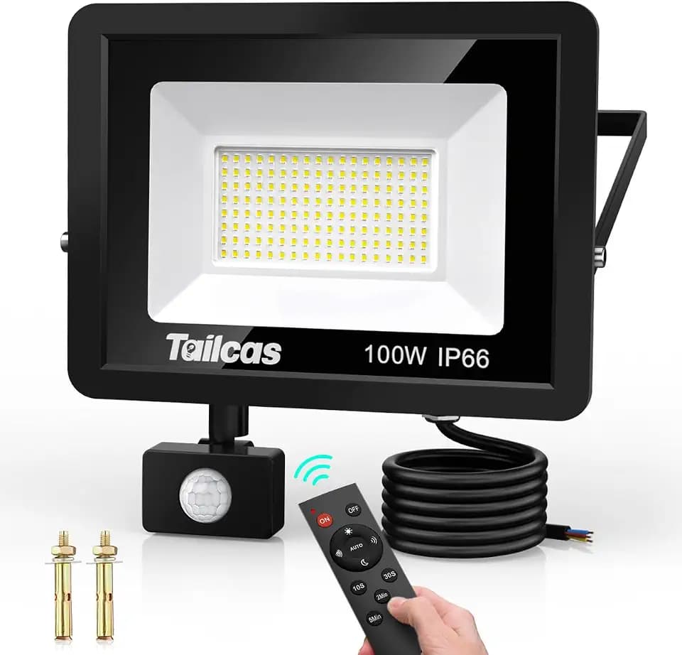 Tailcas LED Strahler mit Bewegungsmelder Außen, 100W, 9000LM, Fernbedienung