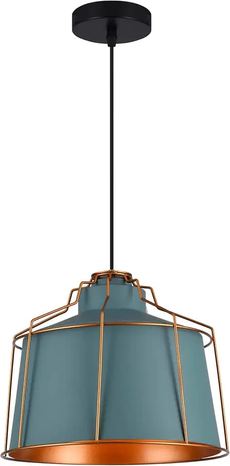 GTV GOA Pendelleuchte Ø32 cm - Blauer Metallschirm mit goldfarbenem Käfig und Innen Gold E27 Fassung 230V IP20 Ideal für Esszimmer, Wohnzimmer und Küche - Deckenleuchte - Innenbeleuchtung