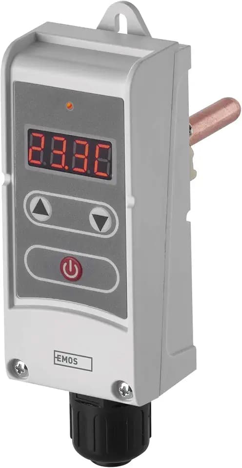 EMOS - digitaler Thermostat mit Tauchhülse und Hysterese-Funktion - manuell, kabelgebunden - Heiz- und Kühlsysteme - Temperaturregelung 5-80 °C - invasive Messung - 230 V, 5 A/1,5 A - weiß