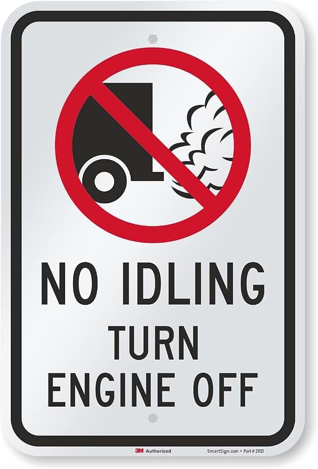 SmartSign 18 x 12 inch “No Idling - Turn Engine Off” Metal Sign, 63 mil Aluminum, 3M Laminated Engineer Grade Reflective Material, Red, Black and White, Made in USA