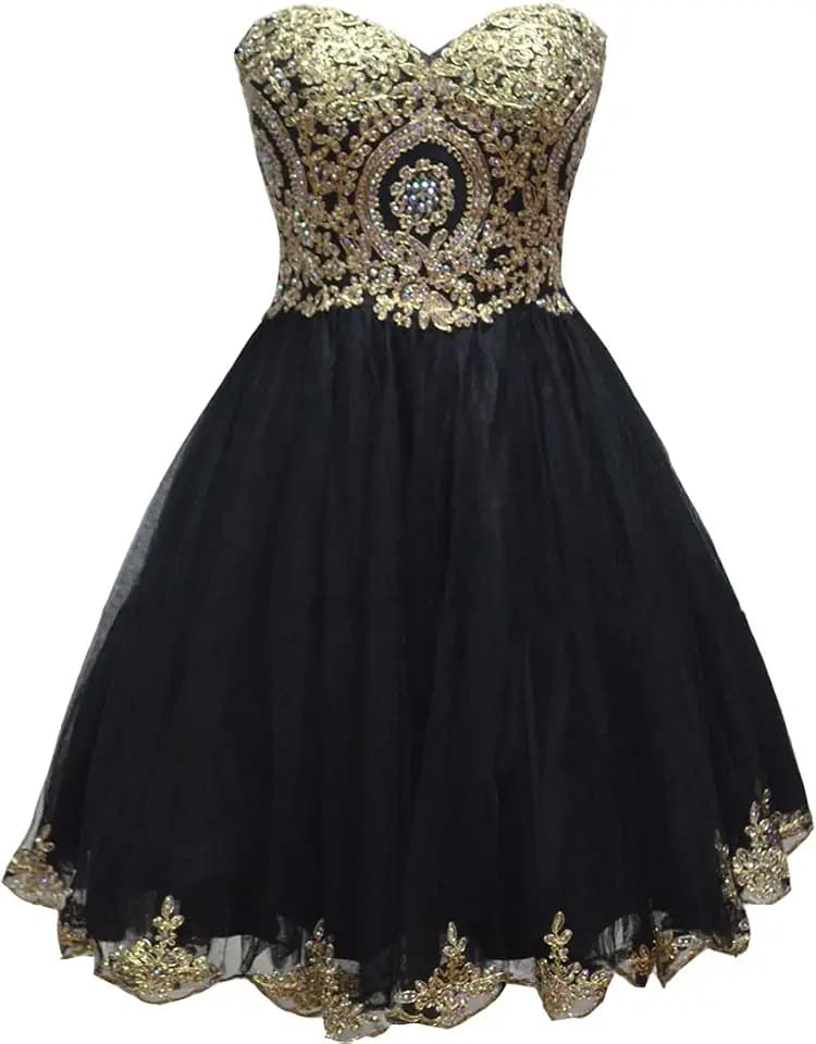Lemai Tulle Little Black Short Gold Lace Corset Prom Homecoming Cocktail Dresses