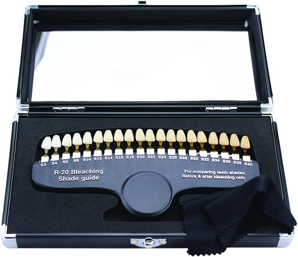 Zahnfarbvergleicher,Dental Shade Guide,3D Zahnfarbskala mit 20 Farben und Spiegel,für Zahnaufhellung und Prothesenanpassung