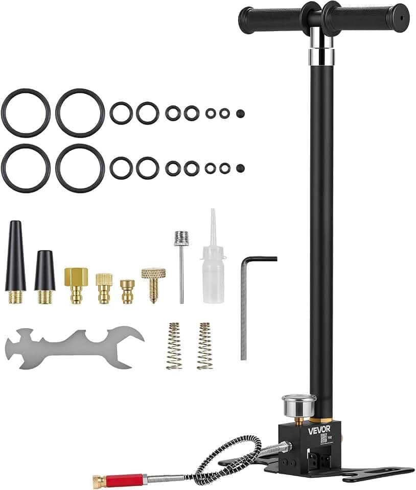 VEVOR PCP-Handpumpe 4-stufig, Hochdruckpumpe bis 40 MPa, Standpumpe mit Öl-Wasser-Filter, Manometer und Edelstahlgehäuse, für Luftgewehre, Paintball, Reifenbefüllung und Schlauchboote Schwarz