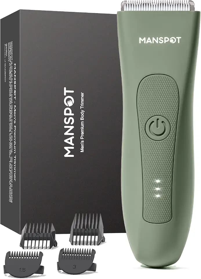 MANSPOT Intimrasierer Mann, Körperhaartrimmer für Herren, Professioneller Body Trimmer Wasserdicht mit 4 Scherkämmen – Für Trimmen von Brust, Beinen, Achseln & Intimbereich – Nass & Trocken