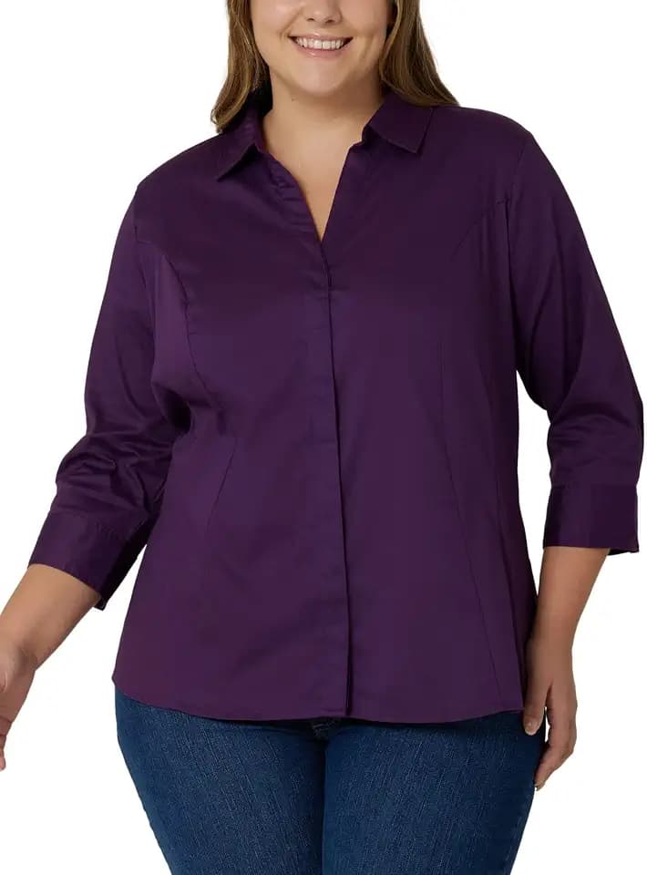 Riders by Lee Indigo Womens Plus Size Easy Care ¾ Sleeve Woven Shirt