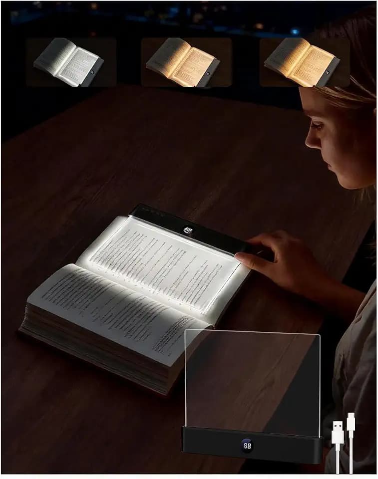 Durchsichtige Platte Leselampe Buch 3 Farbtemperatur & Dimmbar